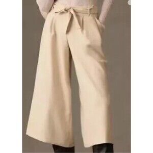 Anthropologie Maeve Tan Culottes Cropped Wide Leg Pants Womens 8 Belted Stretchy